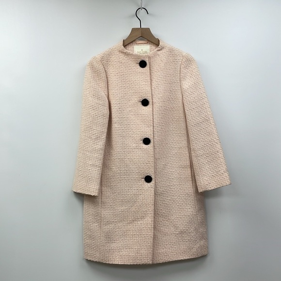 Kate Spade Boucle Tweed Single Breasted Peacoat Winter Jacket Pink 0